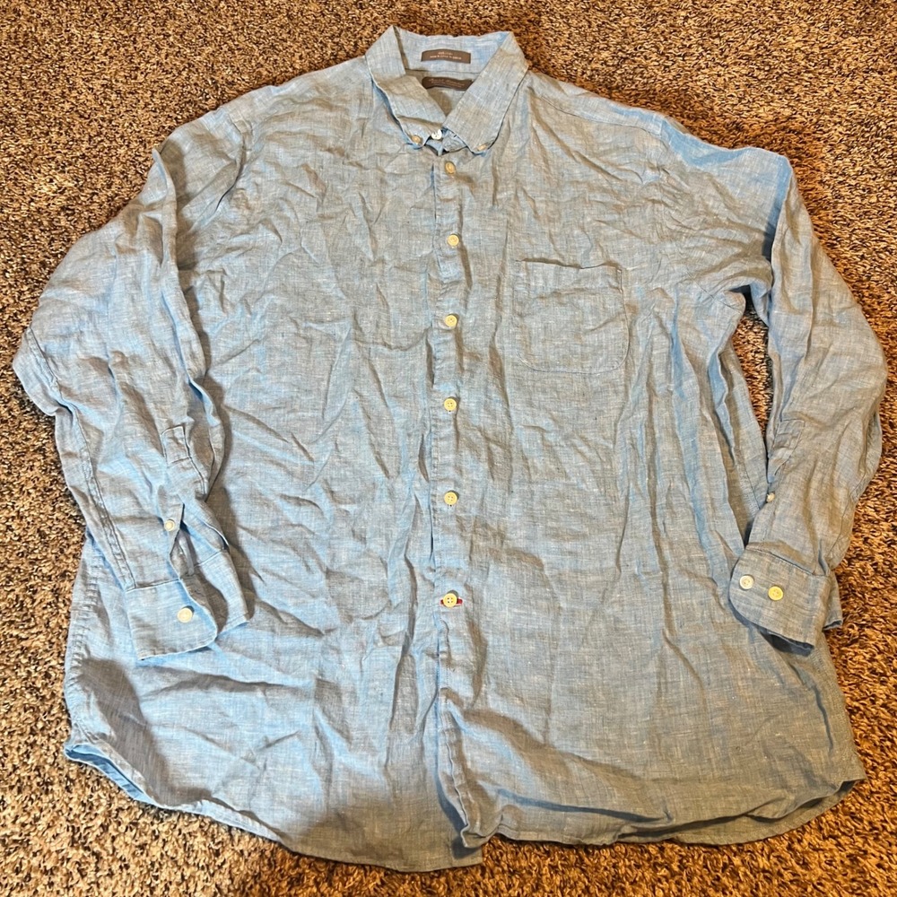Daniel Cremieux Signature Collection Mens XL Blue Linen Button Down Shirt